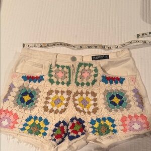 Blank NYC Women's Multicolor Crochet Jean Shorts